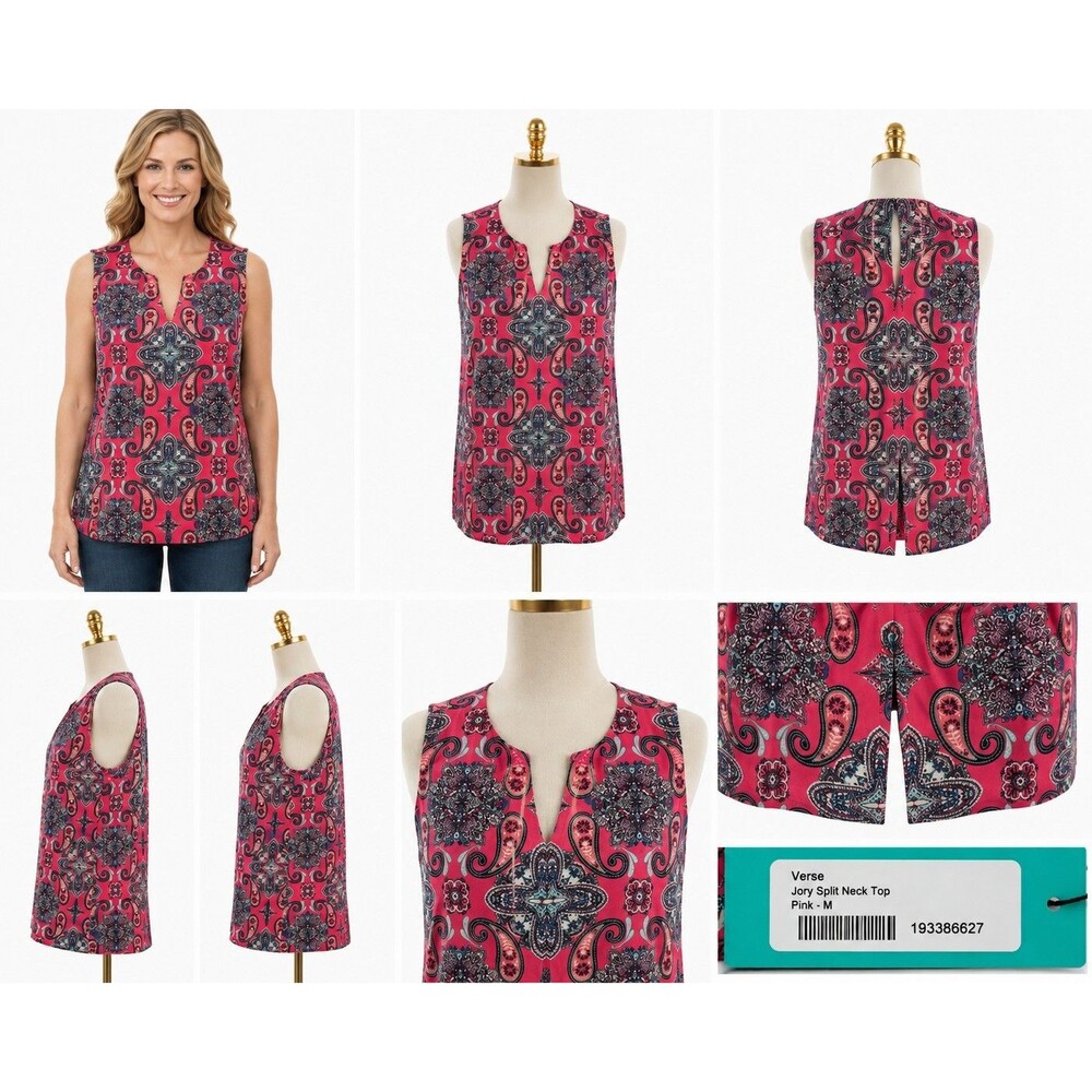 Verse Jory Split Neck Top Women’s Medium Pink Paisley Sleeveless NWT